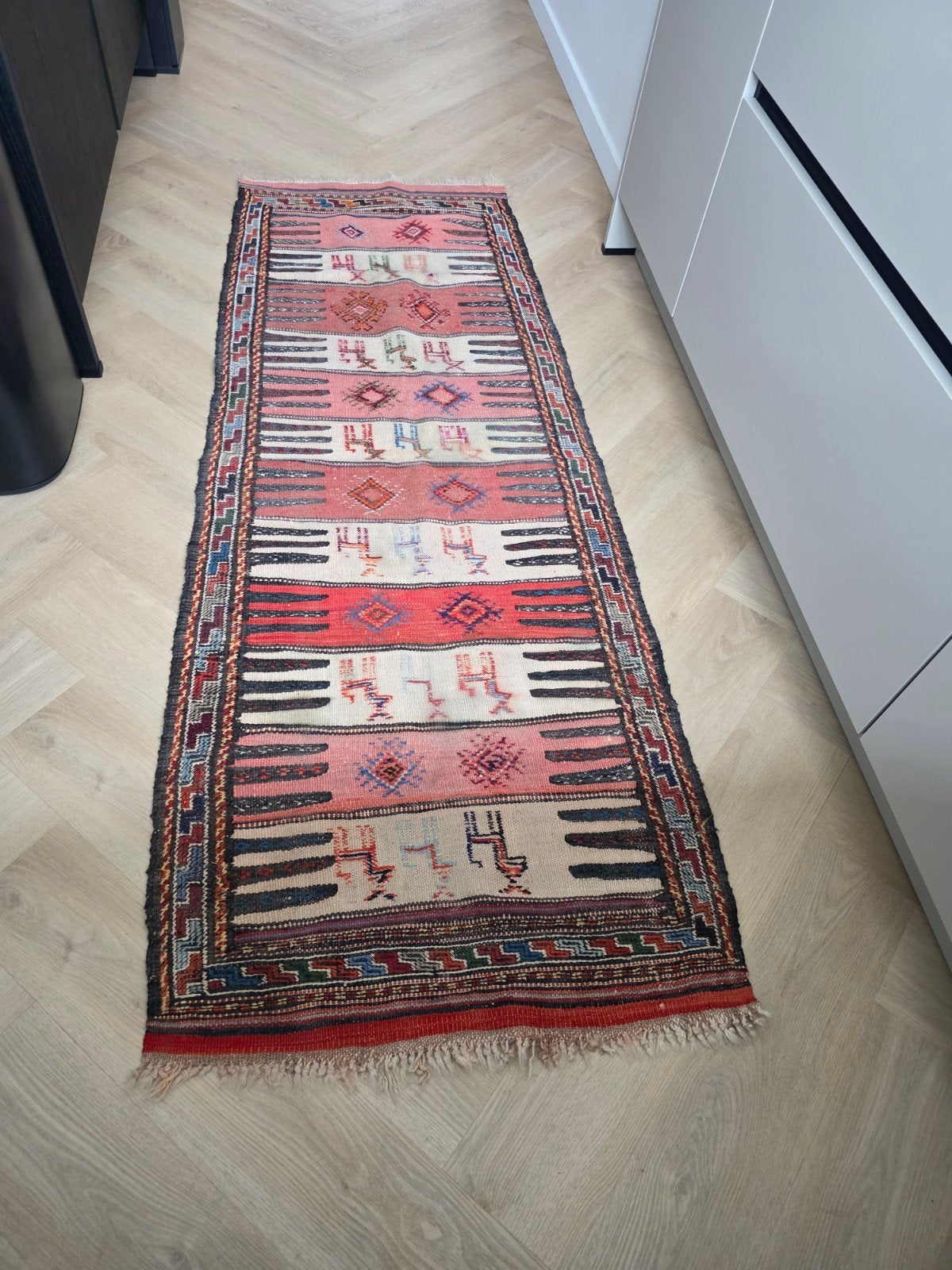Handgemaakt perzisch tapijt - 70x195 cm, Ophalen, Gebruikt, Blauw, 50 tot 100 cm