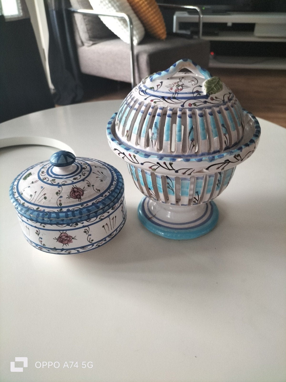 Set van 2 handgeschilderde Griekse potjes, Ophalen of Verzenden