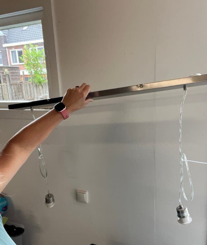 Ophangsysteem rvs hanglamp met 2 fittingen, Ophalen, Gebruikt, Metaal