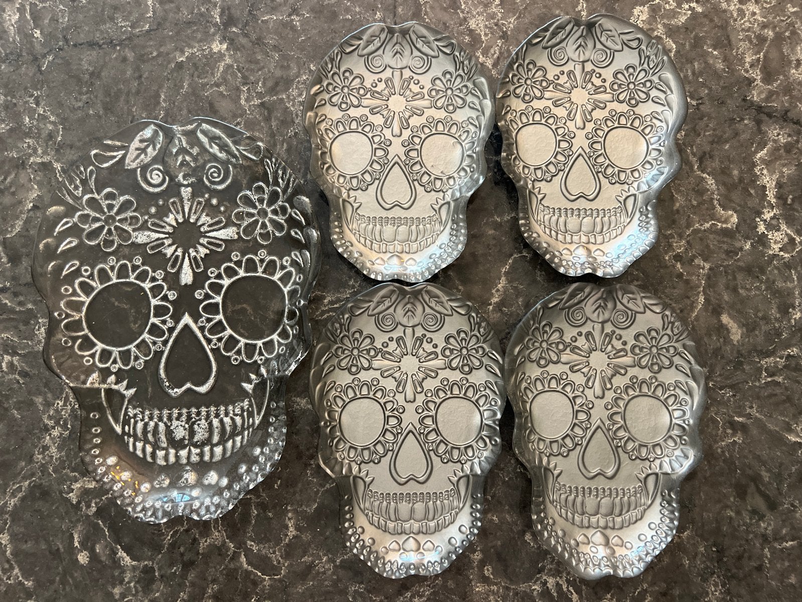 5 Skull Glazen en Zilveren Sierborden - 1x 30cm, 4x 20cm, Schaal, Nieuw, Ophalen of Verzenden, Glas