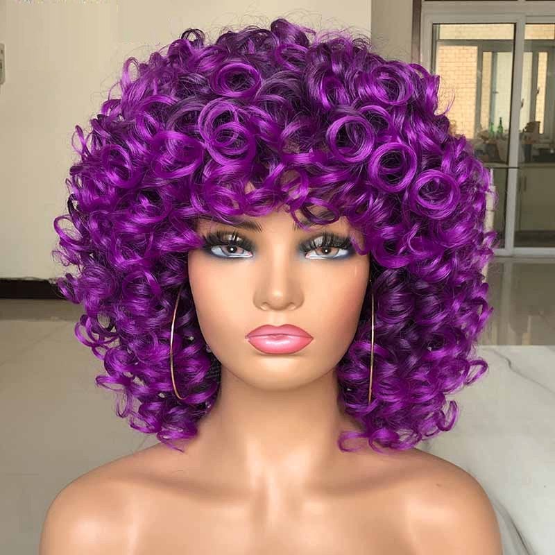 Paarse Korte Afro Pruik Haar Dames Vrouwen Krullen Paars, Verzenden, Nieuw, Pruik of Haarverlenging