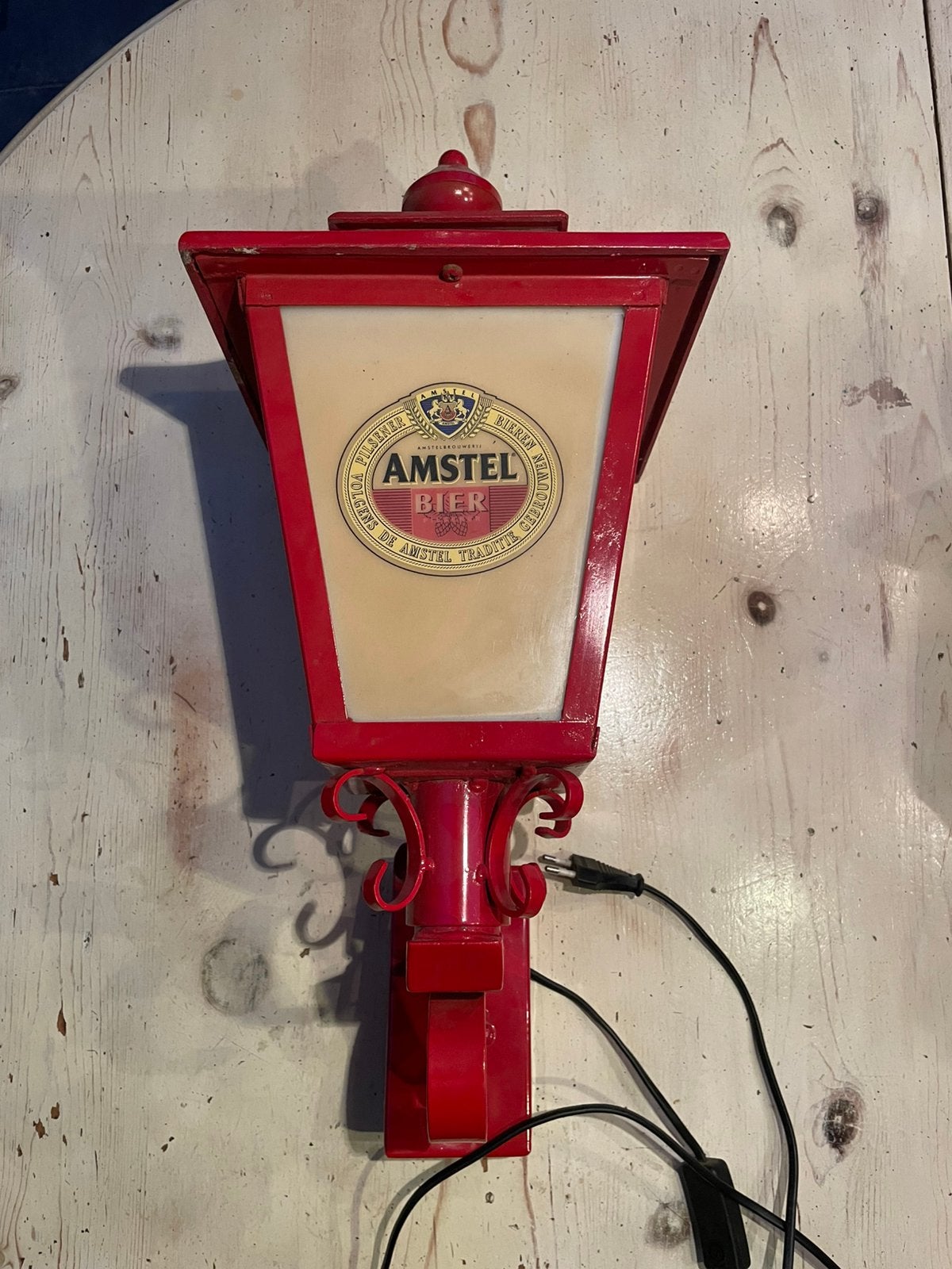 Vintage Amstel bier wandlantaarn, Ophalen, Gebruikt, Reclamebord, Plaat of Schild, Amstel