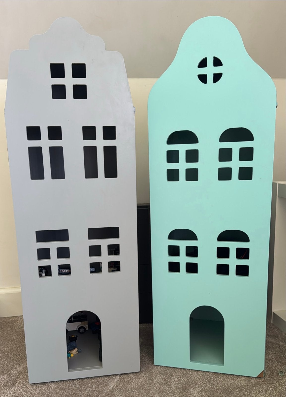 2 Hema houten Grachtenpandjes / kastjes / huisjes, Ophalen, Gebruikt, Kast
