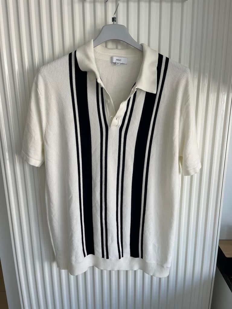 Stijlvolle Gebreide Polo Beige Verticale Strepen Maat L/XL, Ophalen of Verzenden, Zo goed als nieuw, Maat 52/54 (L), Beige