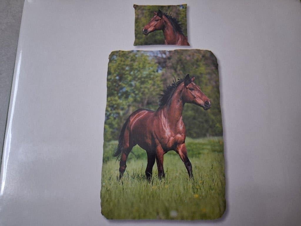 Nieuw! Mooi paarden dekbedovertrek 140x200/220, Eenpersoons, Meerkleurig, Dekbedovertrek, Katoen