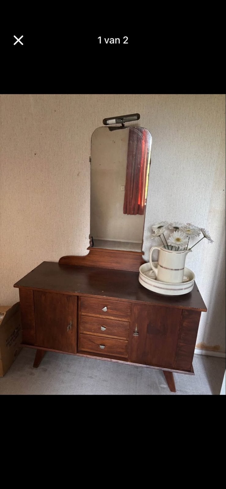 Vintage Dressoir met Spiegel - Jaren '50/'60, Antiek en Kunst, Ophalen