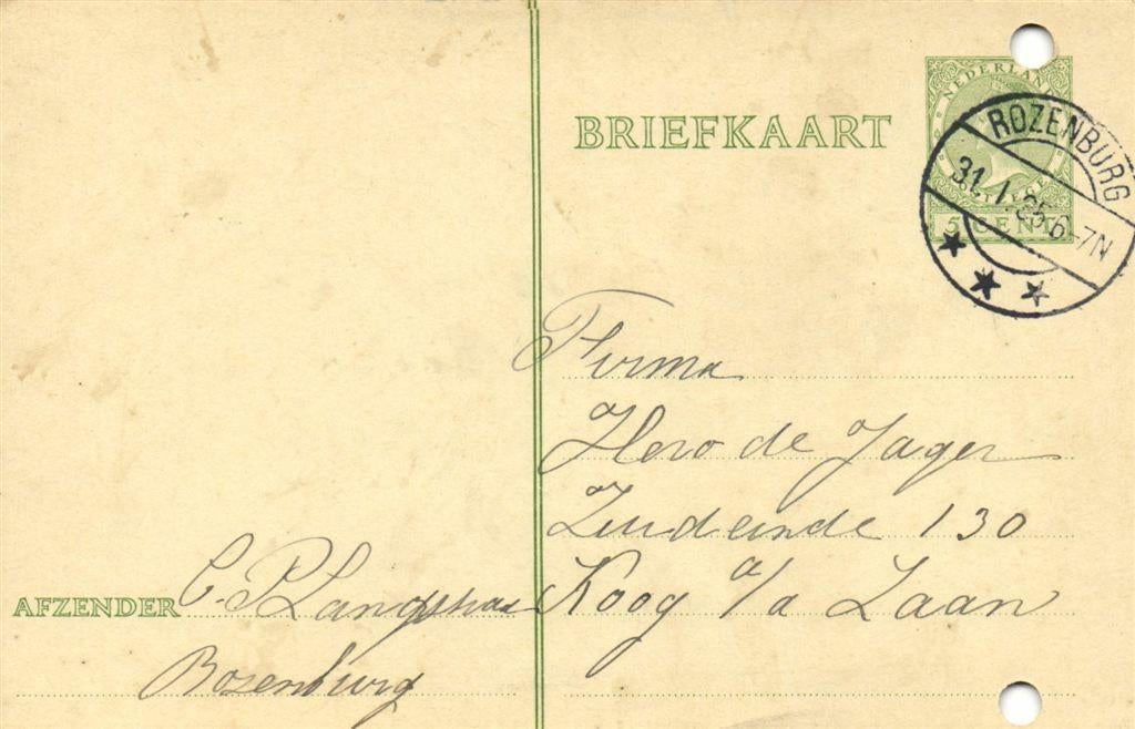 C.P. Langstraat, Rozenburg - 01.1935 - briefkaart, Ophalen of Verzenden, Briefkaart