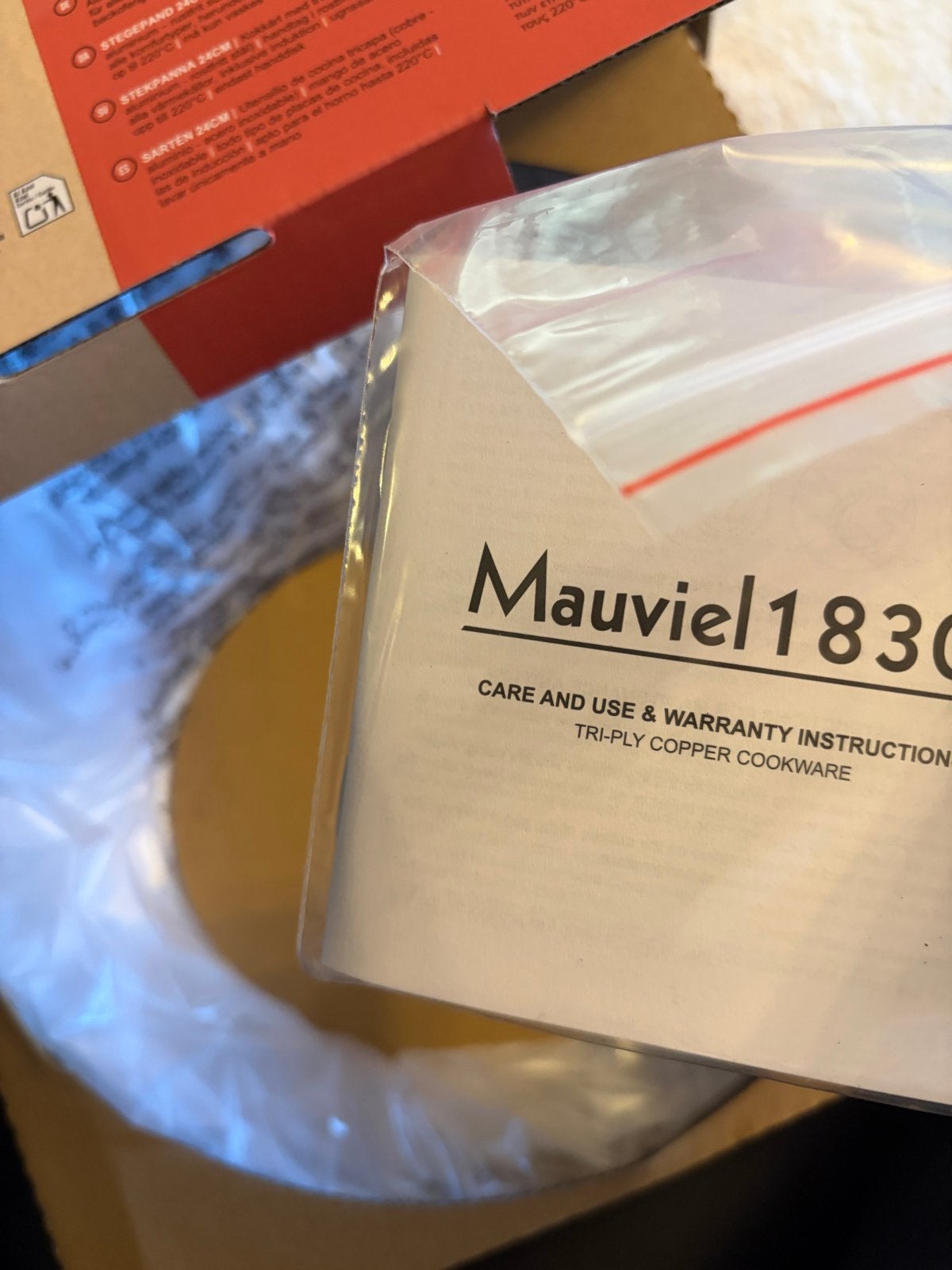 Nieuwe Mauviel 1830 koperen pan in originele doos, Koekenpan, Koper, Nieuw, Ophalen of Verzenden
