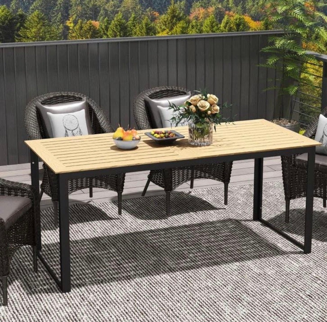 Outsunny Tuin Balkontafel Metaal Houtlook 175x78 cm NIEUW, Ophalen of Verzenden, Nieuw, Rechthoekig, Metaal