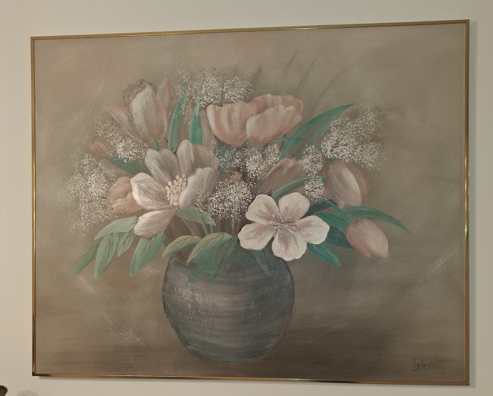Groot gesigneerd schilderij op canvas van Lee Reynolds, Bloemen, Doek, Realistisch, Ophalen of Verzenden