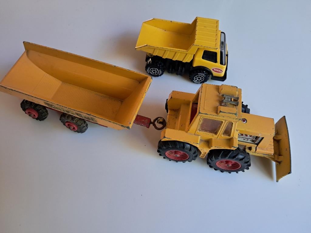 Vintage speelgoed Match Box Gele Shovel met aanhanger, Ophalen of Verzenden, Gebruikt