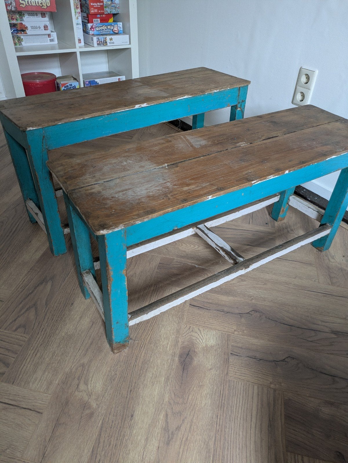 Set van 2 Vintage Houten Bankjes - Rustiek & Charmant, Ophalen