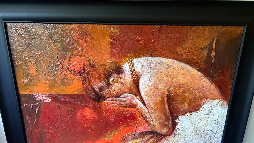 Schilderij 140x140 “ vrouw in avondkledij,dansjurk, Figuren, Handgeschilderd, Ophalen of Verzenden, Gemengde techniek