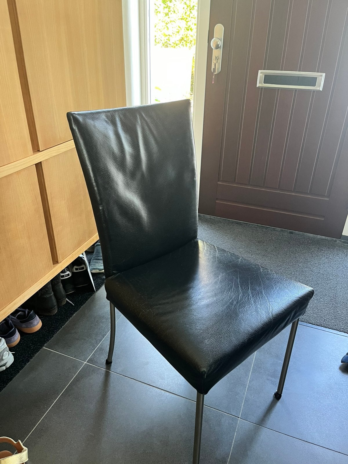 6 eetkamer stoelen Bert Plantagie gebruikt., Huis en Inrichting, Stoelen, Ophalen, Gebruikt, Zwart, Leer