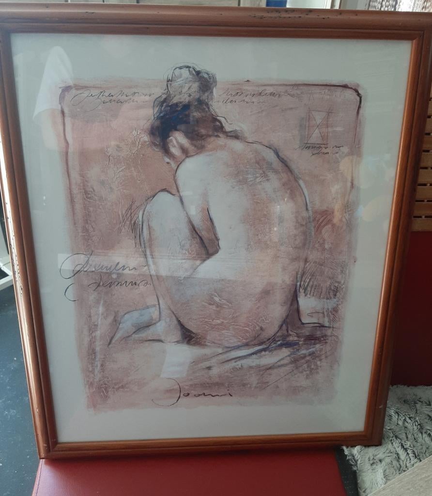 Ingelijste kunstprint van een zittende vrouw, Antiek en Kunst, Kunst | Schilderijen | Klassiek, Ophalen of Verzenden