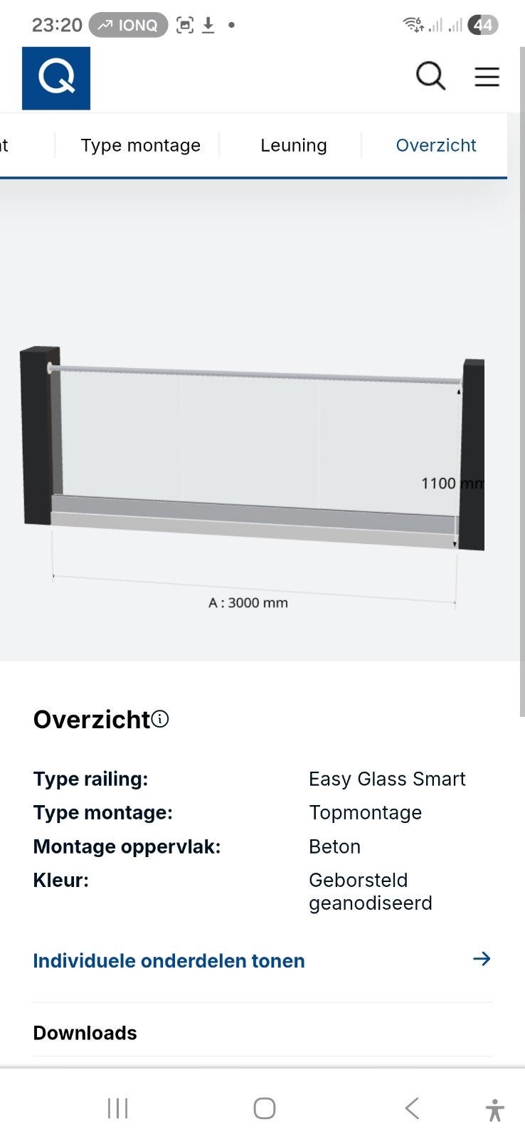 Glazen balustrade met U-profielbuis rond, 3000mm, Ophalen, Overige materialen, Overige typen, Nieuw
