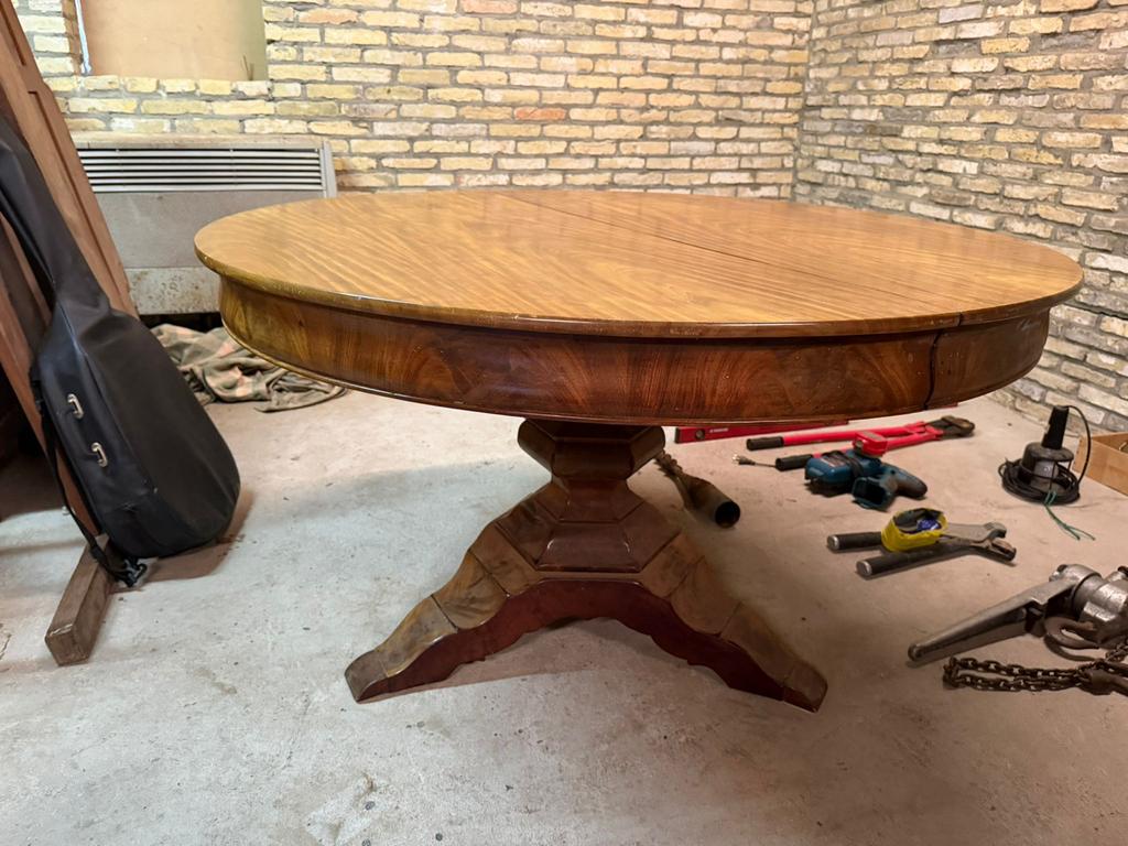 Antieke Mahonie Ronde Eettafel met Verlengstuk, Antiek en Kunst, Ophalen