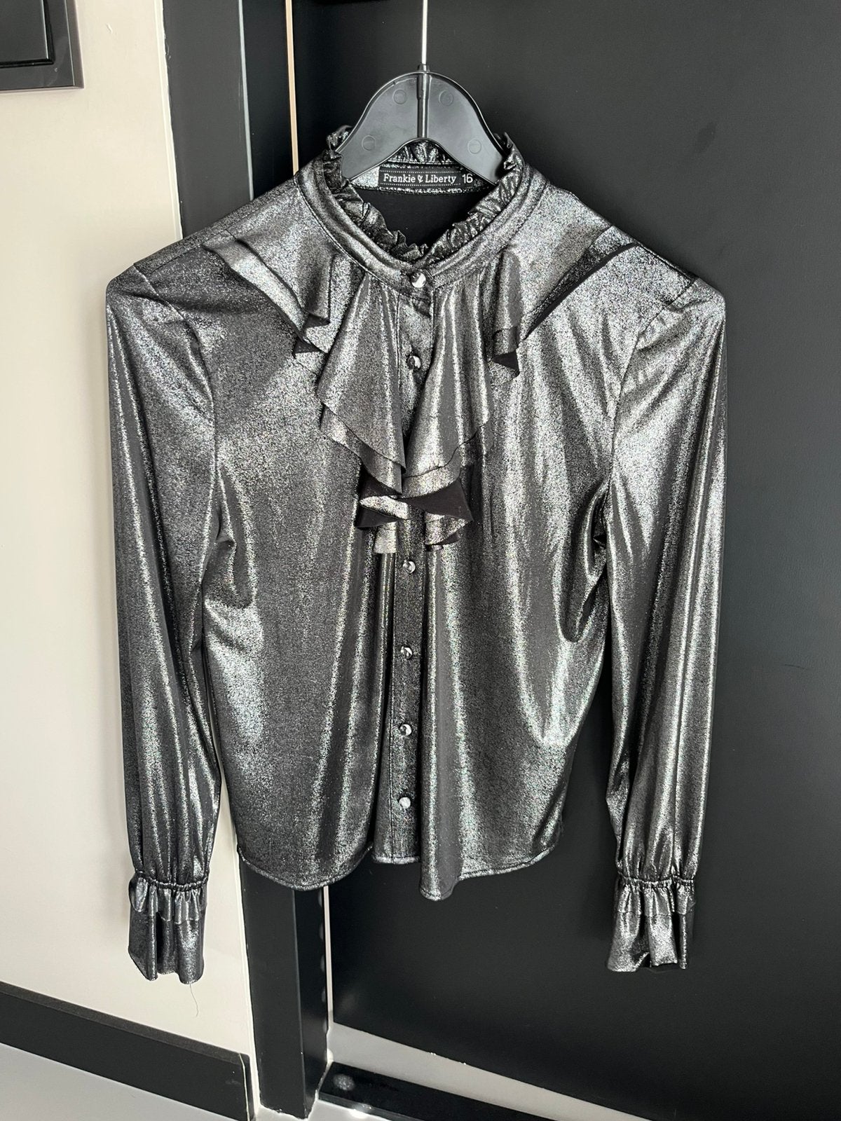 🖤 Franky & Liberty blouse zwart zilver 176, Ophalen of Verzenden, Zo goed als nieuw, Meisje, Overhemd of Blouse