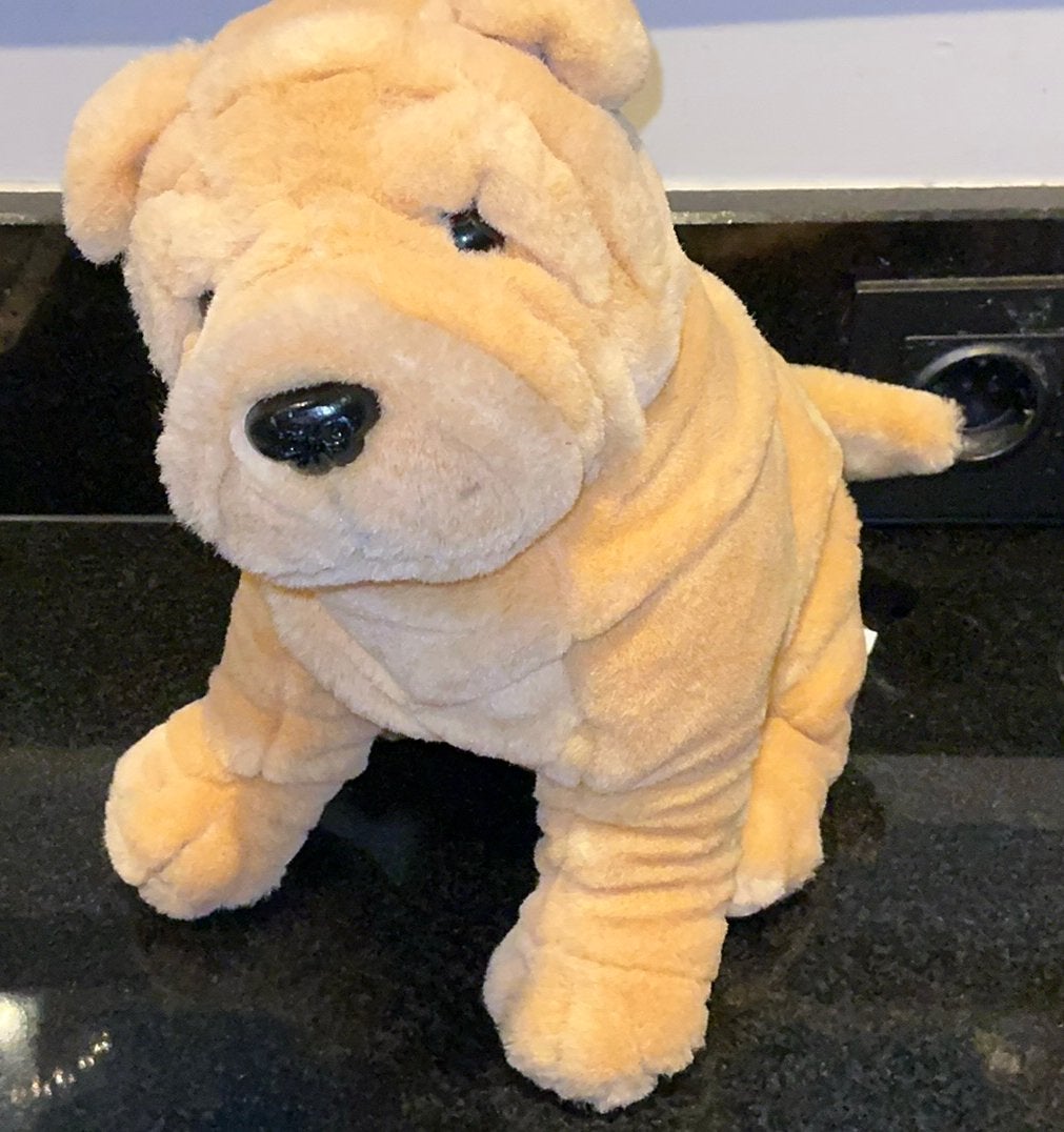 Vintage Shar-Pei puppyhond pluche 10'' knuffeldier bruin, Ophalen of Verzenden, Zo goed als nieuw, Overige typen