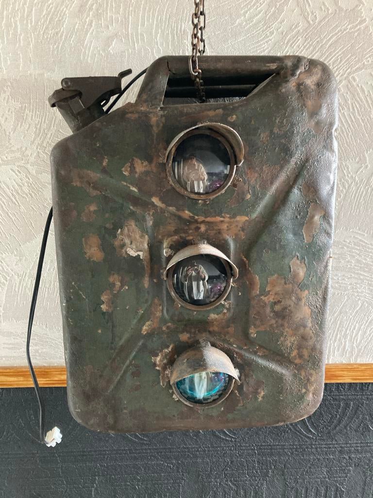 Stoere Jerrycan/Tanklamp 3 lichtpunten - Ideaal voor mancave, Huis en Inrichting, Ophalen, Gebruikt