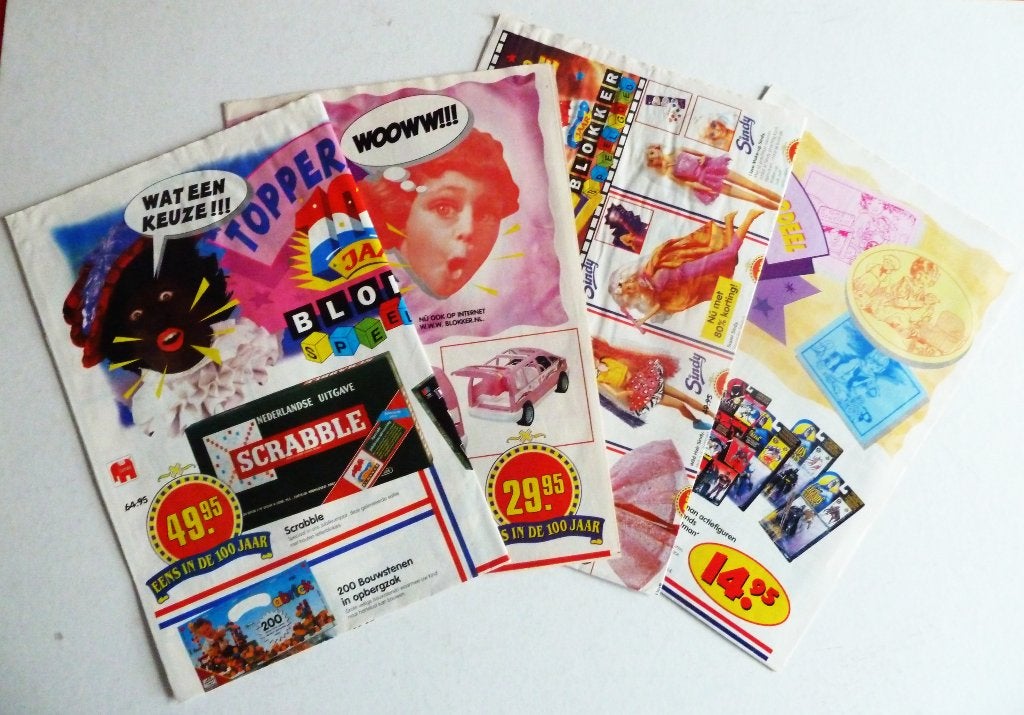 4 reclame folder 100 jaar Blokker 1 met pieterbaas 1996, Verzamelen, Merken en Reclamevoorwerpen, Gebruikt, Reclamebord, Ophalen of Verzenden
