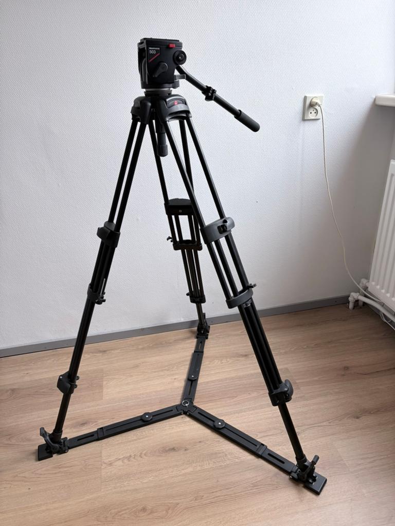 Manfrotto 525MVB videostatief met 503 videohead en draagtas, Ophalen, Zo goed als nieuw, Audio
