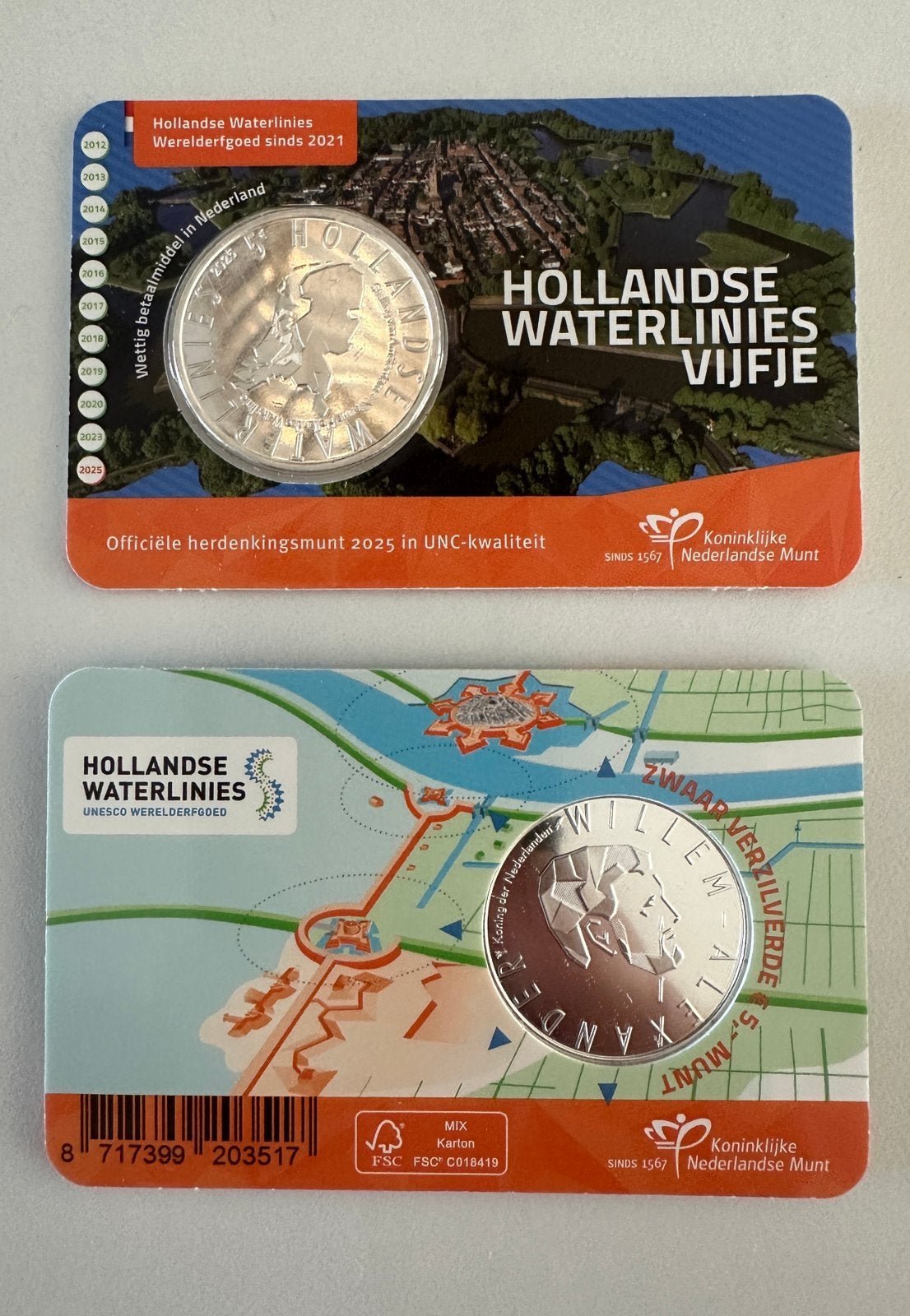 Hollandsche Waterlinie vijfje 2025 - UNC coincard, Ophalen of Verzenden, Euro's, Losse munt, Zilver