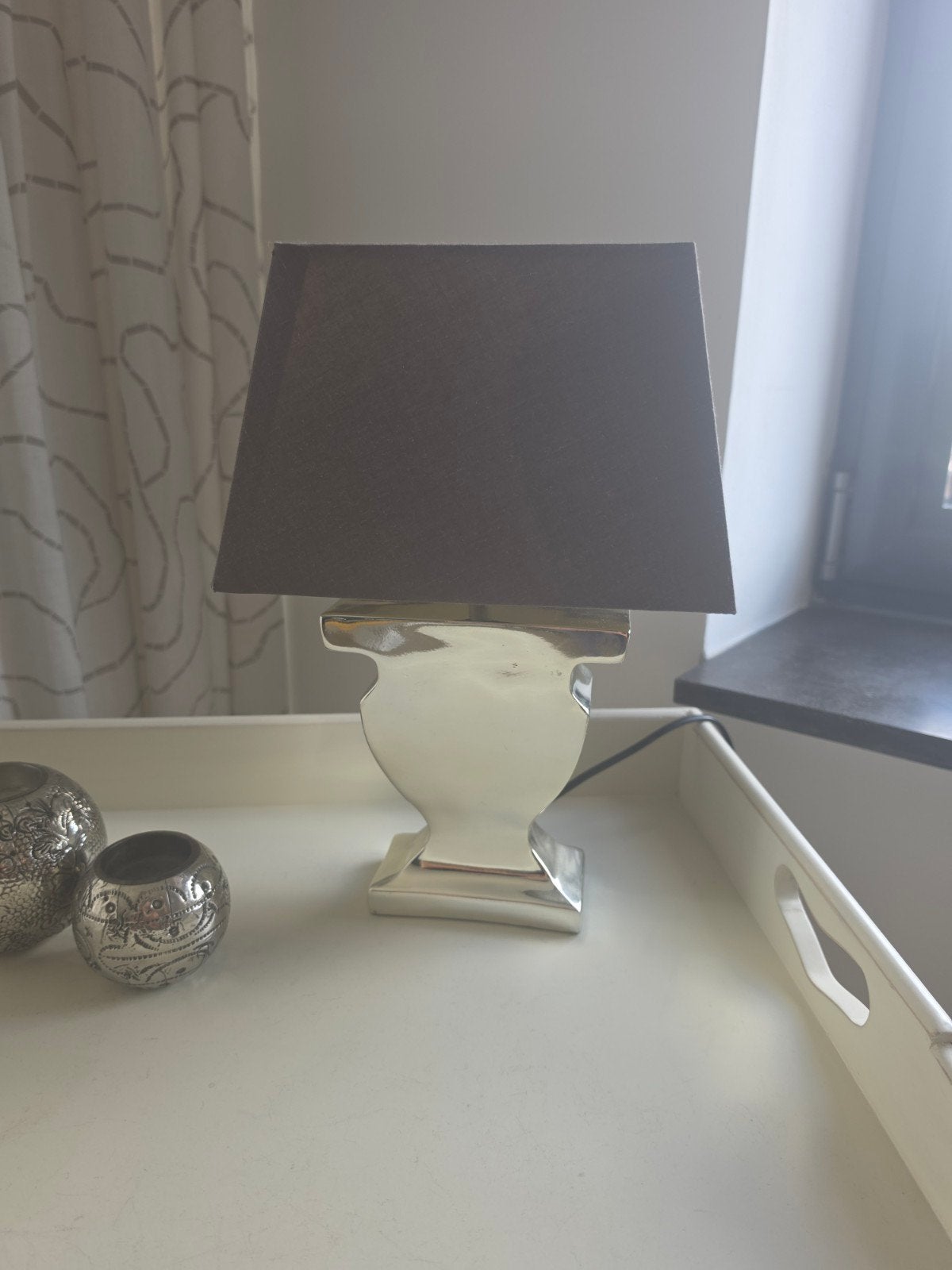 tafellamp met kap van Besselink Licht, Huis en Inrichting, Overige merken, E27 (groot), Zo goed als nieuw, Zilver