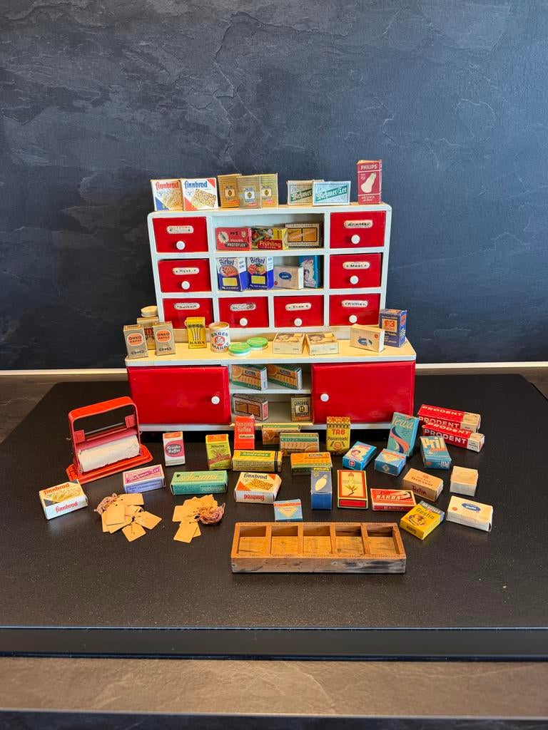 Vintage Miniatuur Kruidenierswinkel met Assortiment, Verzamelen, Ophalen of Verzenden, Gebruikt