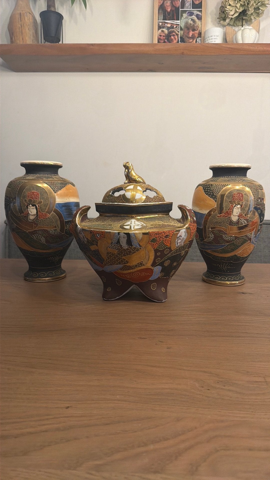 Antieke Japanse Satsuma Stijl Vazen en Pot met Lichte Bescha, Antiek en Kunst, Ophalen of Verzenden