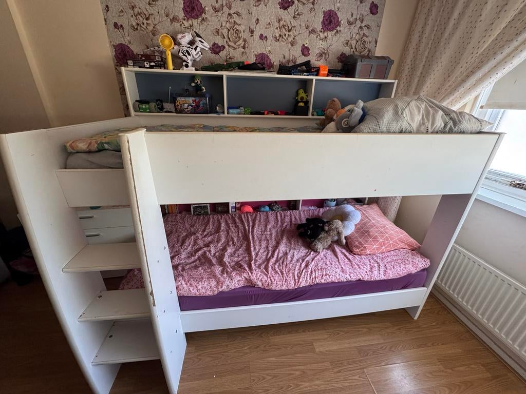 Stapelbed met Opbergruimte en Trap, Huis en Inrichting, Slaapkamer | Stapelbedden en Hoogslapers, Ophalen, 160 tot 180 cm, Tweepersoons