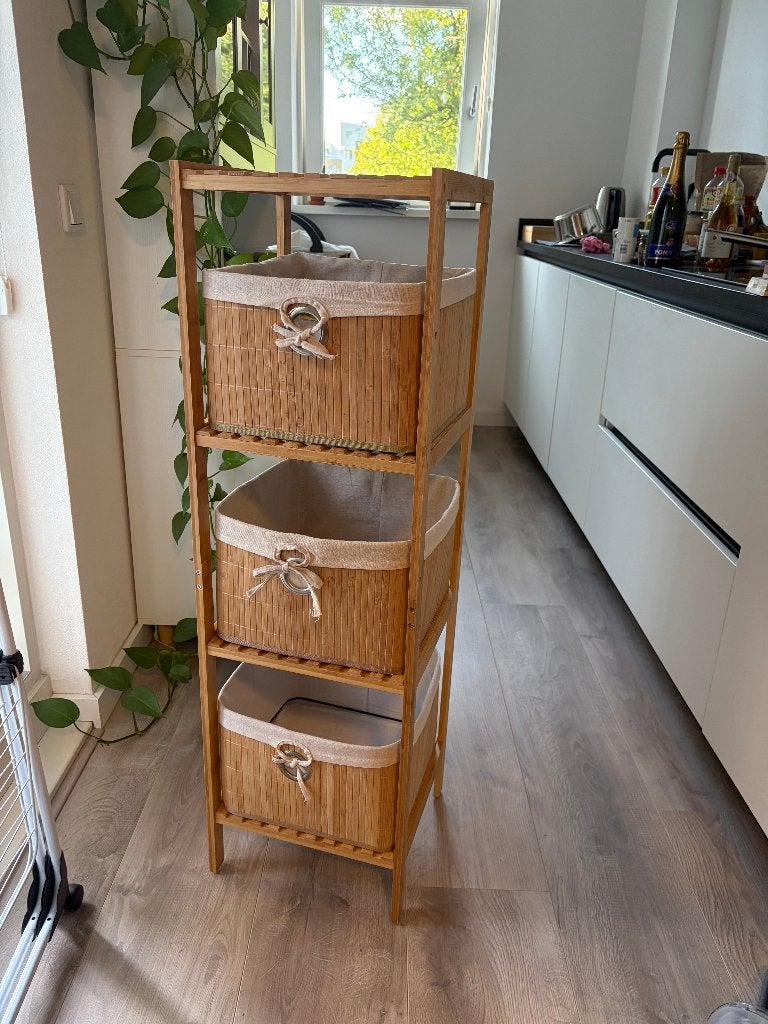 Relaxdays Bamboo Bathroom Shelf + 3 baskets, Ophalen, Minder dan 50 cm, Gebruikt, 100 tot 150 cm
