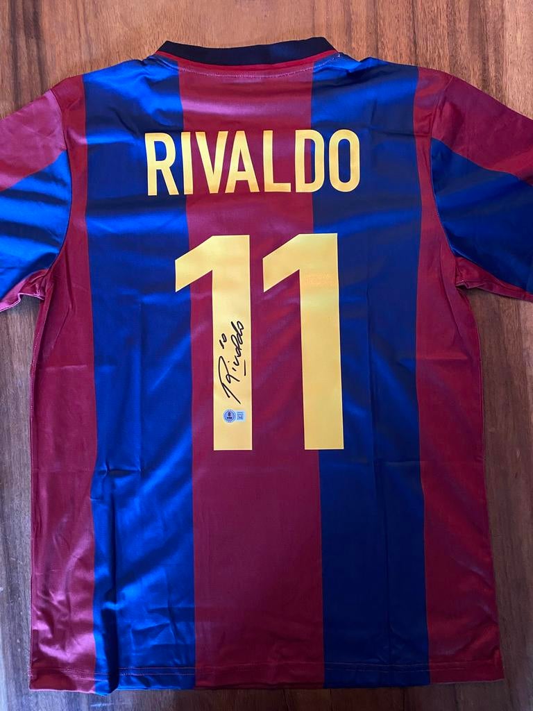 Gesigneerd Barcelona shirt Rivaldo met Beckett COA, Ophalen of Verzenden, Nieuw, Buitenlandse clubs, Shirt