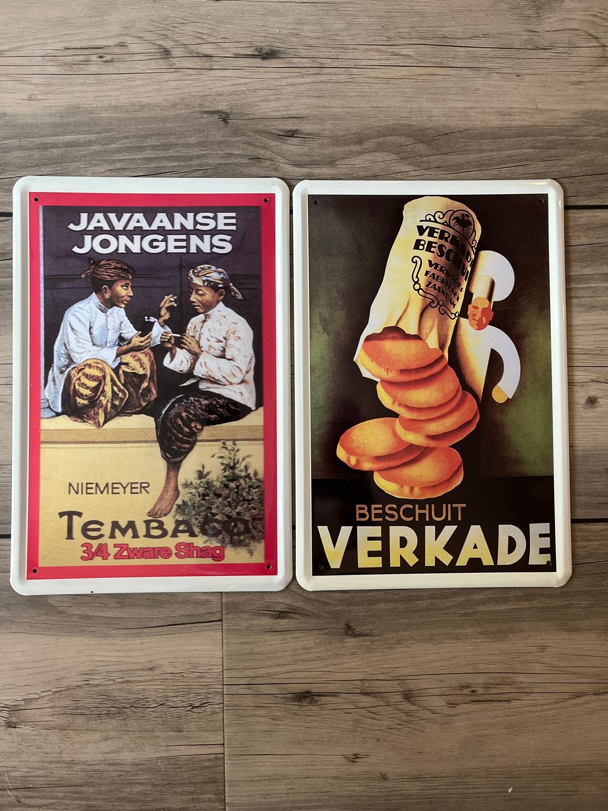 Vintage Emaille Reclameborden: Javaanse Jongens & Verkade, Verzamelen, Merken en Reclamevoorwerpen, Ophalen of Verzenden, Zo goed als nieuw
