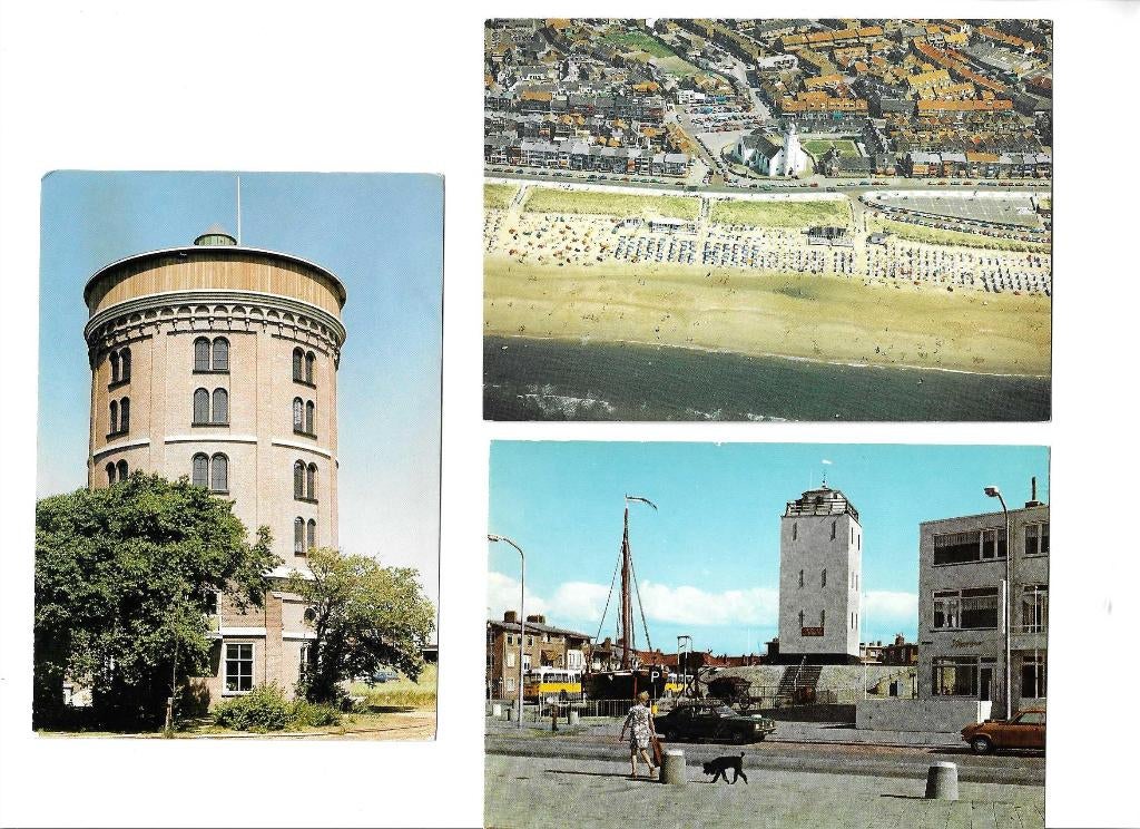 katwijk  watertoren  luchtfoto  vuurtoren  nzh  bomschuit, Verzenden, 1960 tot 1980, Ongelopen, Zuid-Holland