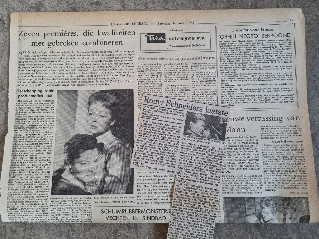 Filmrecensies Romy Schneider (1959 en 1982), Ophalen of Verzenden, 1980 tot heden, Knipsel(s)
