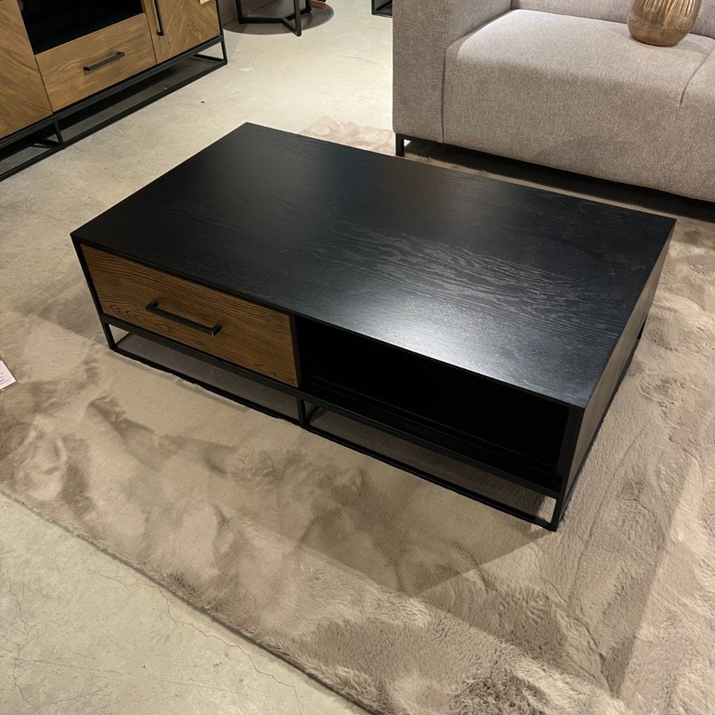 Salontafel Vinito Eiken Fineer Naturel met Zwart Romp -, Niet ingevuld, Niet ingevuld, Niet ingevuld