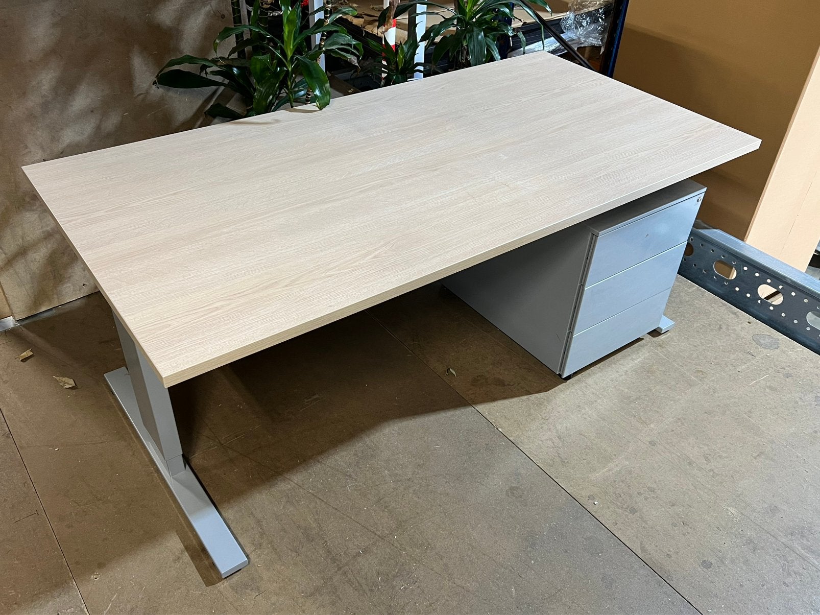 3x bureau 160x80 licht eiken blad en ladeblok, Overige typen, 160 cm, Metaal, In hoogte verstelbaar