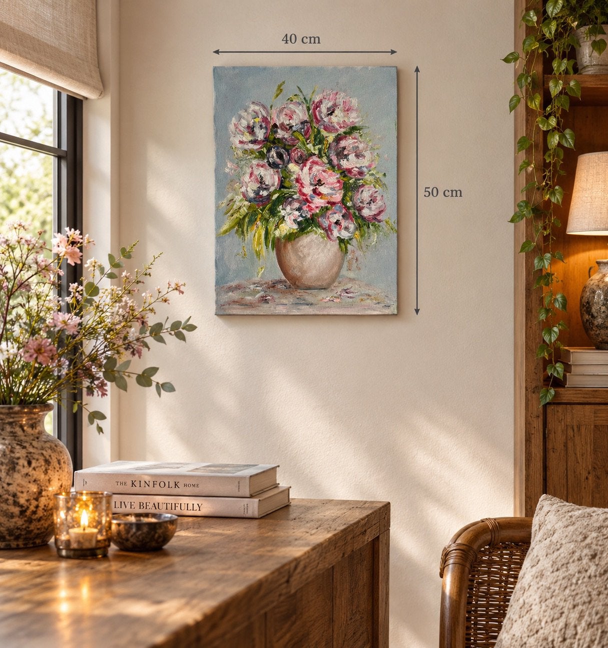 Schilderij met bloemen in vaas - 40x50cm, Antiek en Kunst, Handgeschilderd, Ophalen of Verzenden, Olieverf, Bloemen