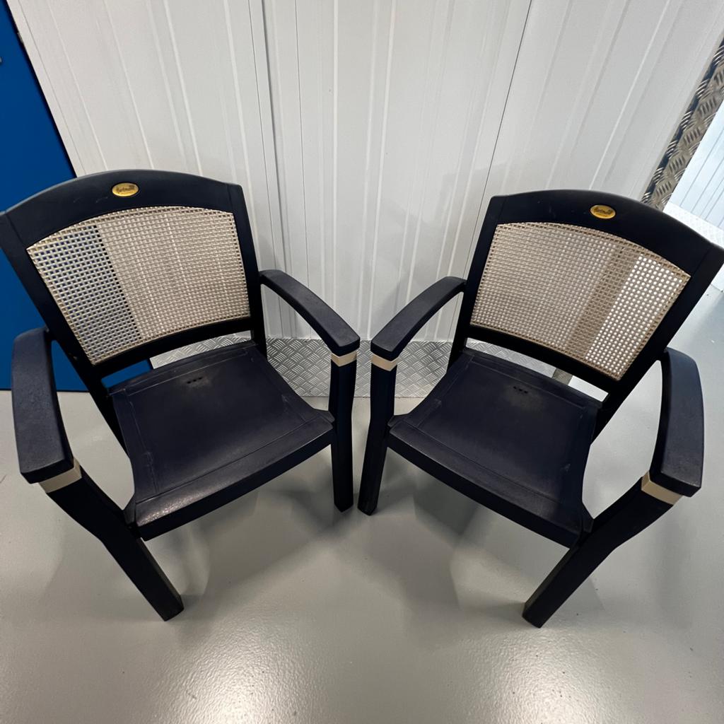 2x Hartman Prestige Tuinstoelen – Donkerblauw/Wicker Look, Kunststof, Gebruikt, Twee, Blauw