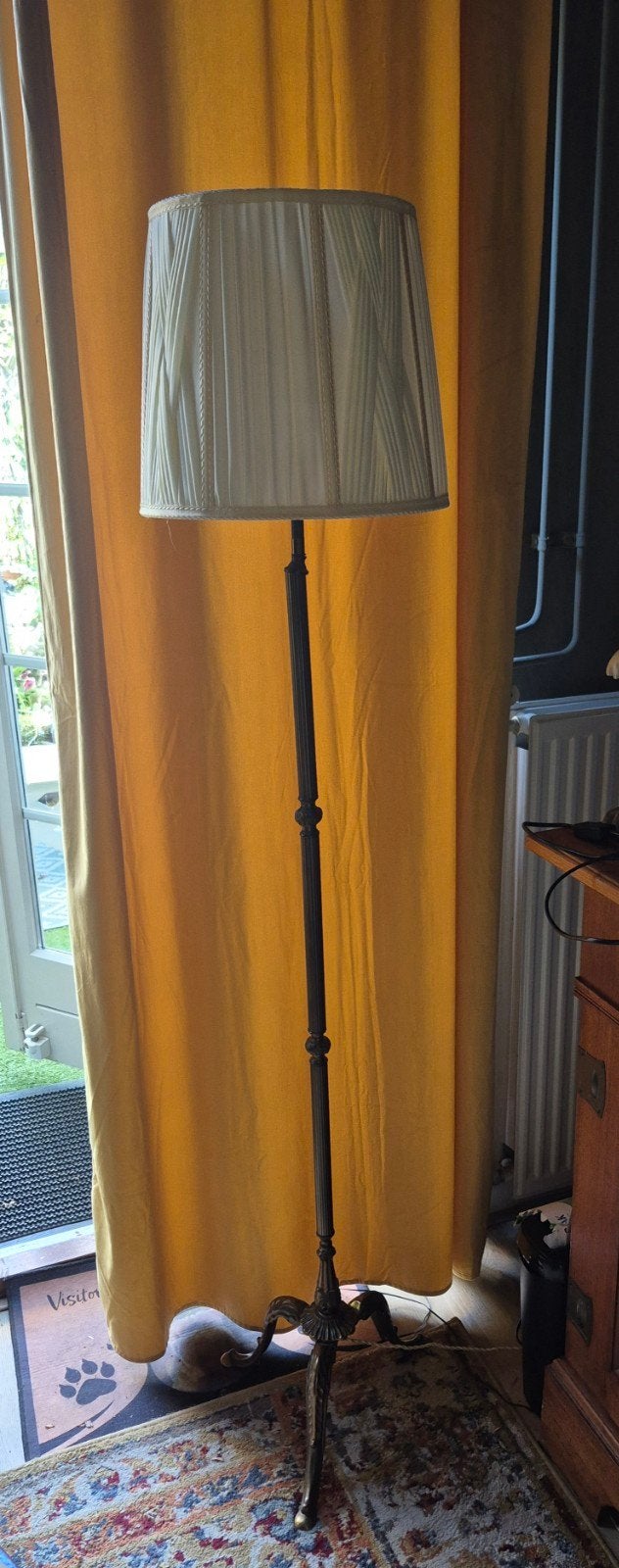 Vintage Staande Lamp met Plissé Kap en Messing Voet, Ophalen