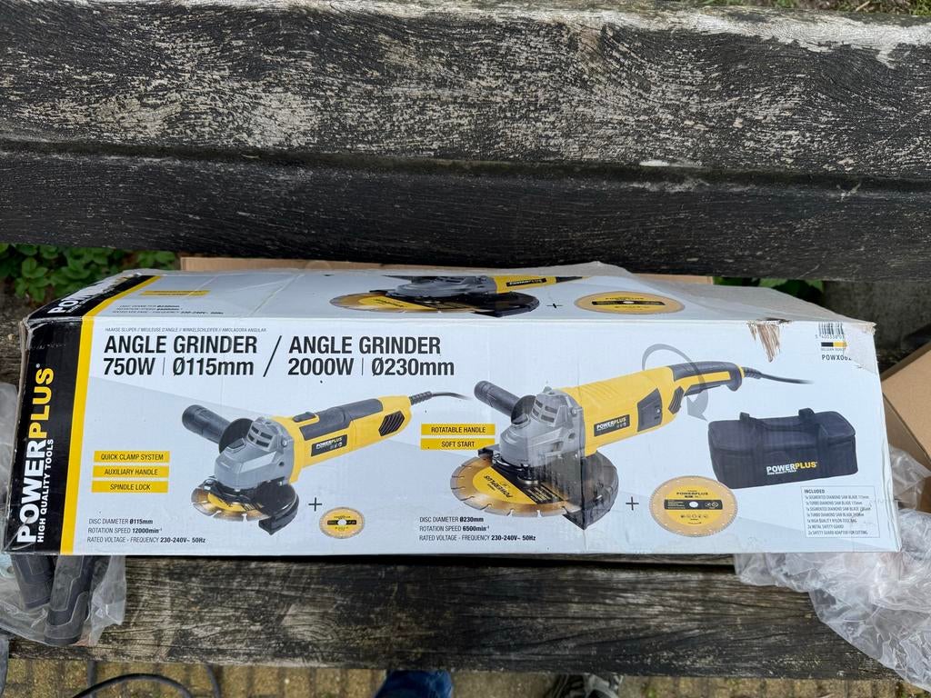 Powerplus Haakse Slijper Set 750W & 2000W, Doe-het-zelf en Verbouw, Gereedschap | Slijpmachines, Gebruikt, Haakse handslijpmachine