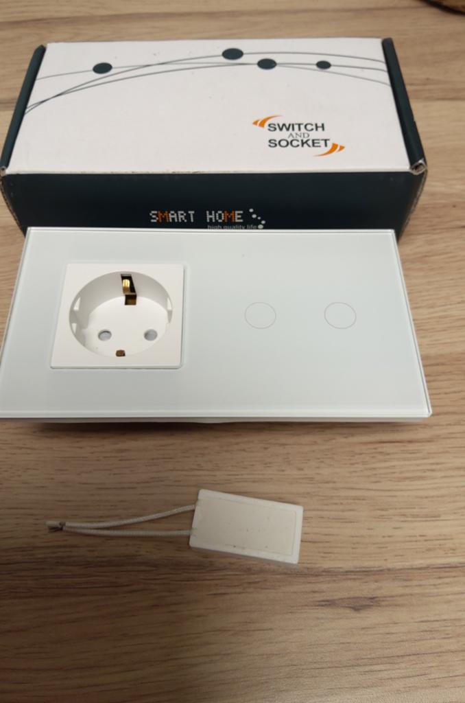 Glazen dubbele lichtschakelaars met stopcontact, Ophalen, Nieuw, Stopcontact