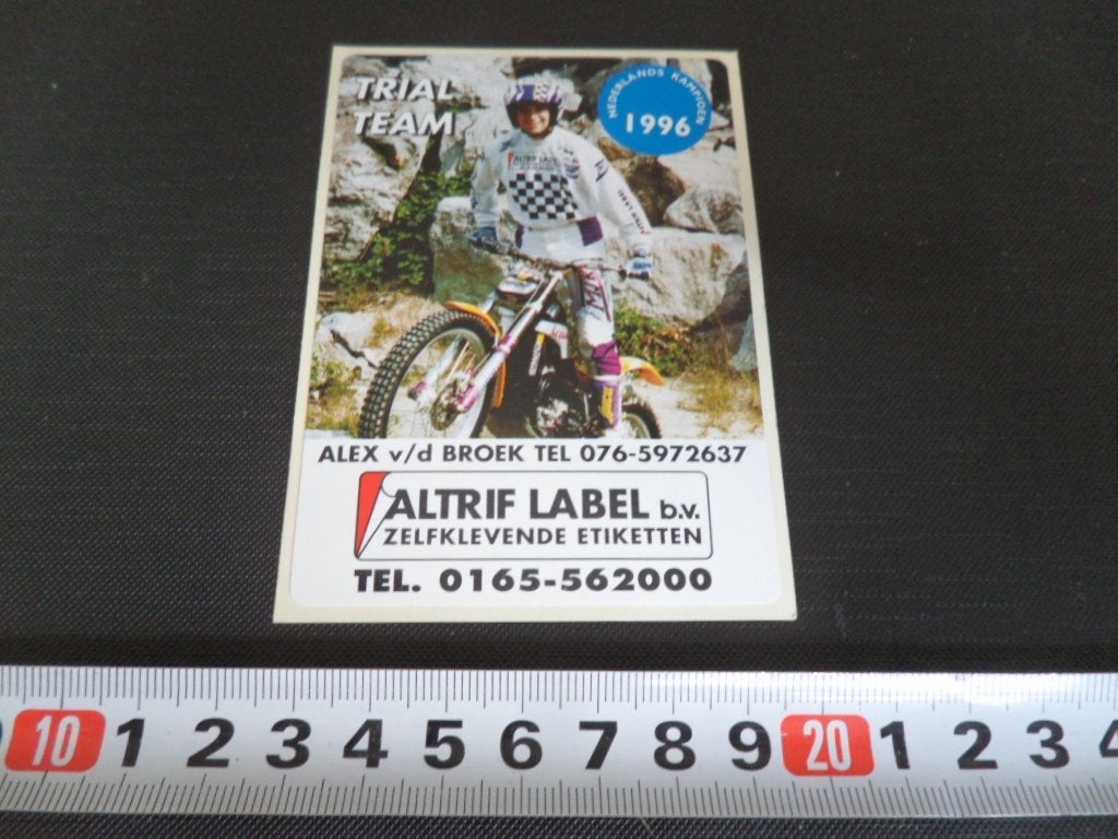 sticker TRIAL TEAM Alex v/d Broel 1996 Nederlands Kampioen, Verzamelen, Stickers, Ophalen, Zo goed als nieuw