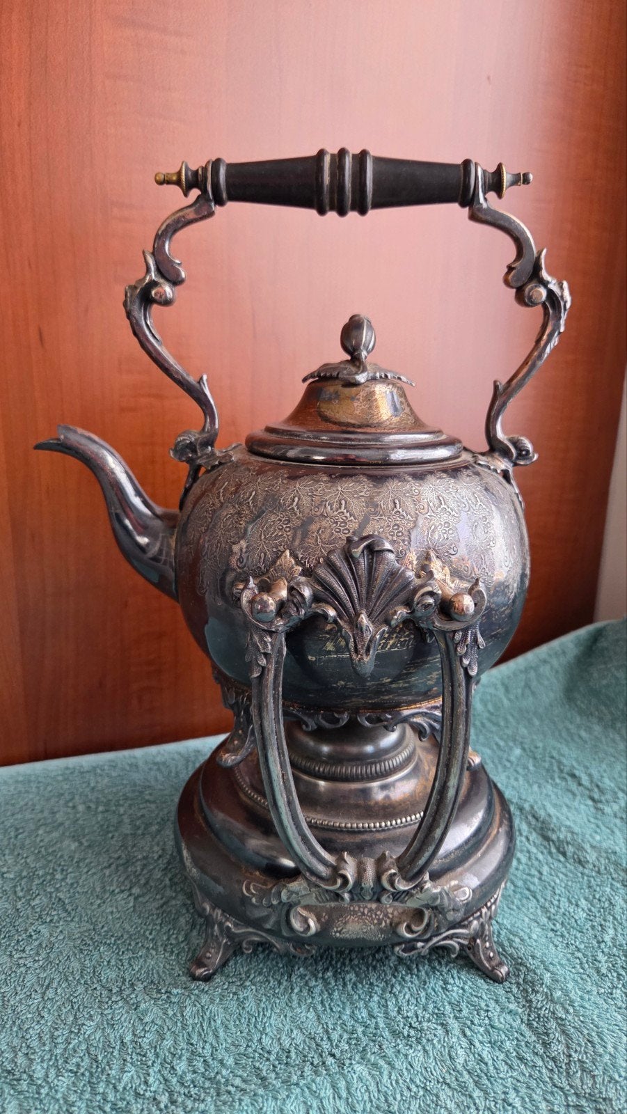 Prachtige Antieke Verzilverde Theeketel op Rechaud ca.1900, Ophalen of Verzenden