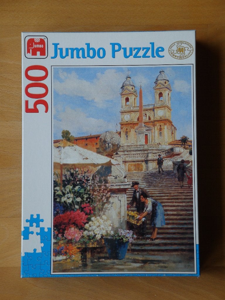 ZGAN: Jumbo legpuzzel; 500 stukjes; bloemen Spaanse trappen, Ophalen of Verzenden, Minder dan 500 stukjes, Zo goed als nieuw, Legpuzzel
