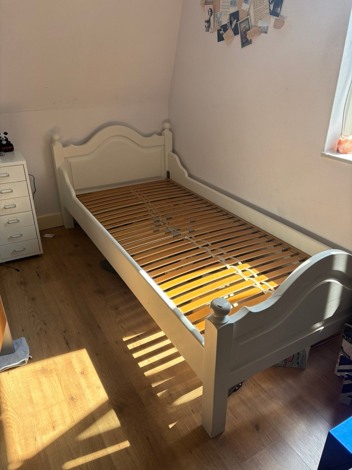 Eiken bed wit eenpersoons bed 90 x 200, Ophalen, 85 tot 100 cm, Gebruikt, Matras