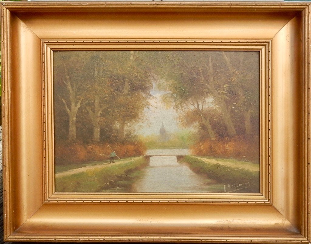 Schilderij landschap begin 20e eeuw gesigneerd A. Beekmans, Ophalen