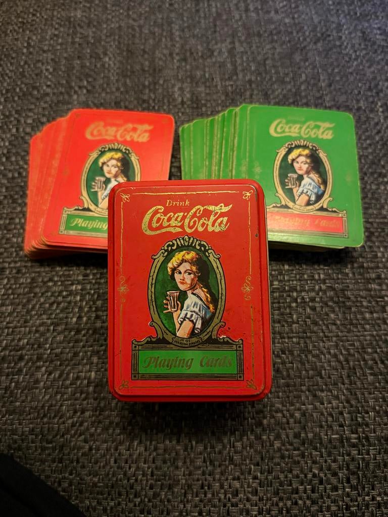 Vintage Coca-Cola Speelkaarten in Blik - Rood & Groen, Een of twee spelers, Ophalen of Verzenden, Gebruikt