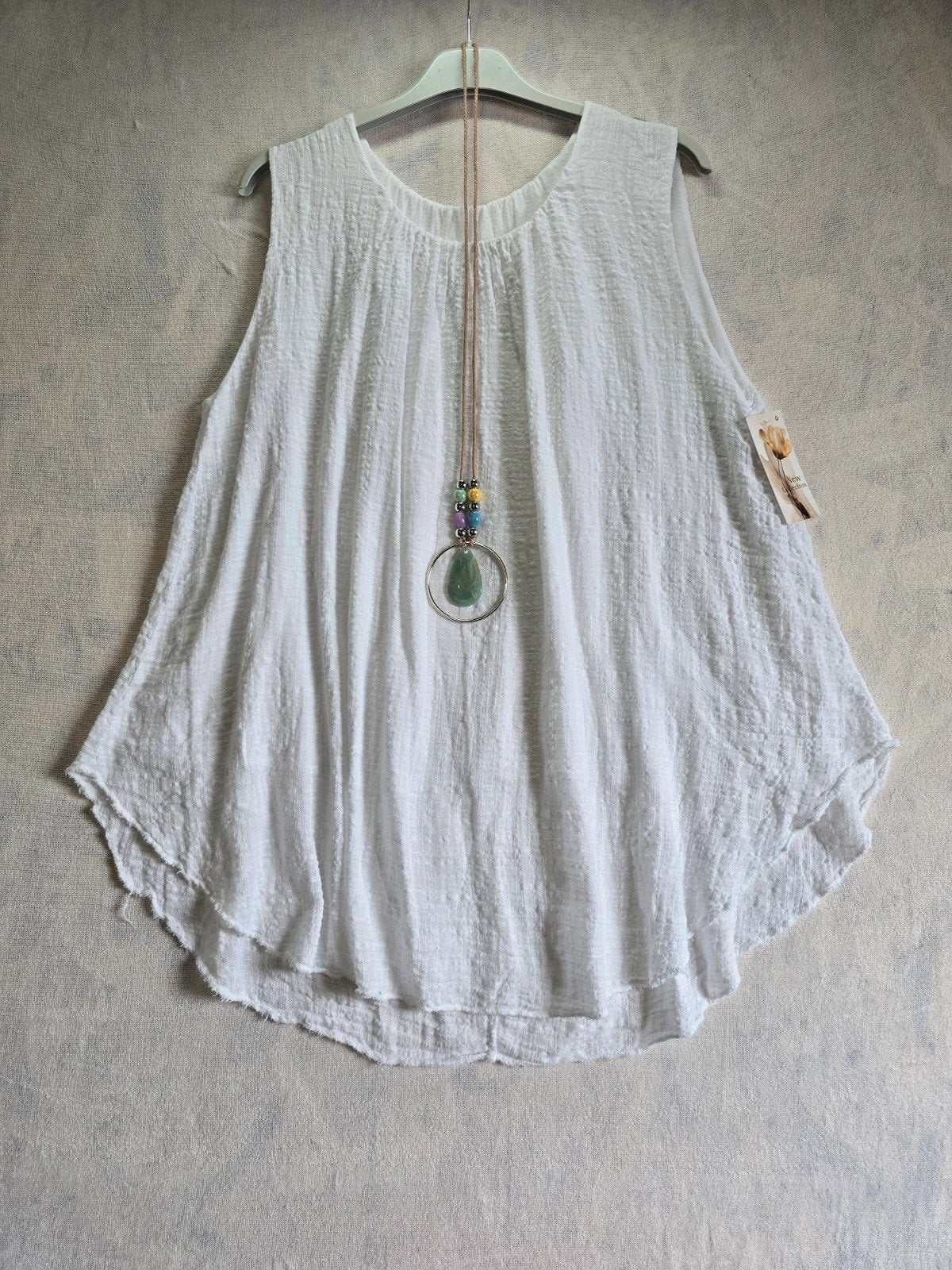 Crisp White Textured Sleeveless Tunic Top | Boho Flared Summ, Boho, Ophalen of Verzenden, Zo goed als nieuw, Wit